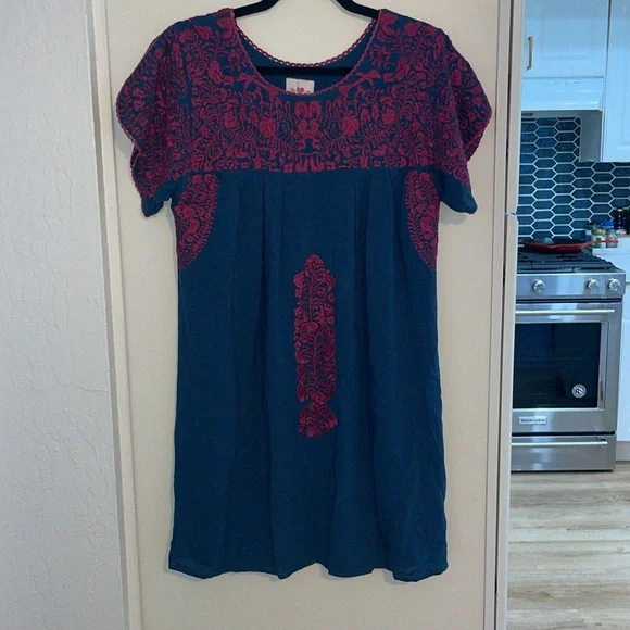 Buddy Love Blue and Magenta Embroidered Boho Hippie Summer Sundress XS - Picture 2 of 9